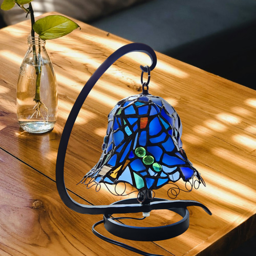 ステンドグラスランプ 青い シーガラス 環境に優しいデーコ ホーム雑貨