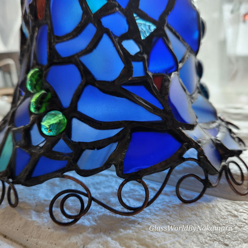 ステンドグラスランプ 青い シーガラス 環境に優しいデーコ ホーム雑貨