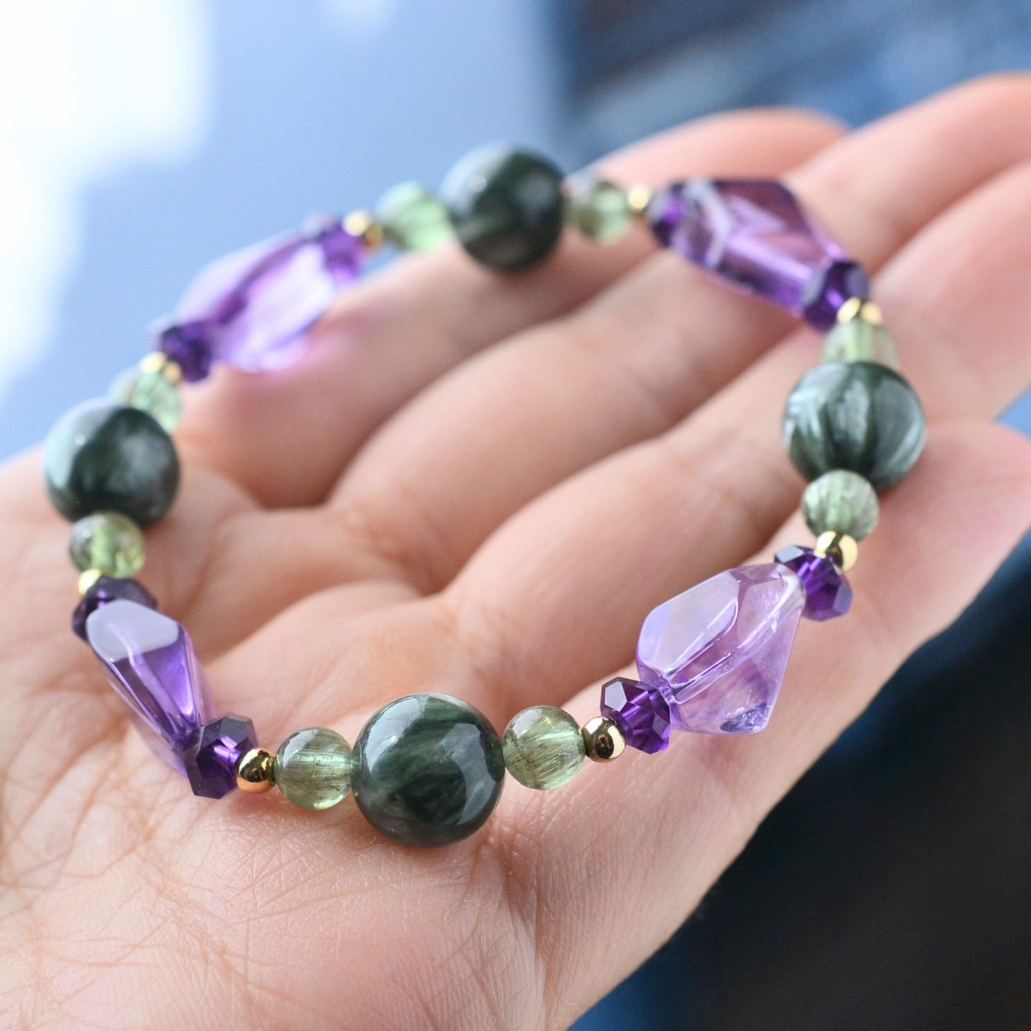 セラフィナイト とアメジストのブレスレット
