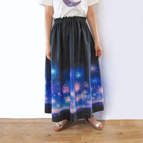 ☆【受注制作】夜空に咲いた花火のスカート ブラック