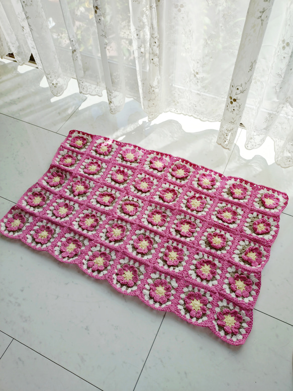 ミニブランケット コットン100% 立体 お花 モチーフ 編み 手編み