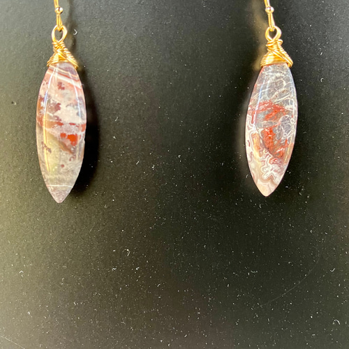 クレイジーレースアゲートのマーキスピアス ピアス（フック・チェーン