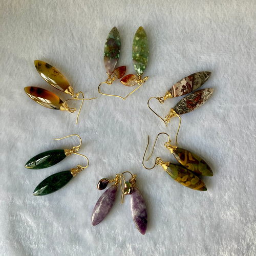 クレイジーレースアゲートのマーキスピアス ピアス（フック・チェーン