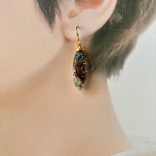 クレイジーレースアゲート ピアス クレイジーレースアゲートのマーキスピアス ピアス（フック・チェーン