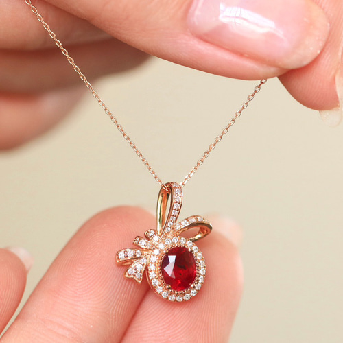 リボンモチーフ ルビーペンダントトップk18 ペンダントトップ パール  