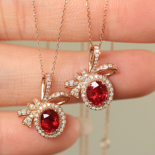 リボンモチーフ ルビーペンダントトップk18 ペンダントトップ パール  