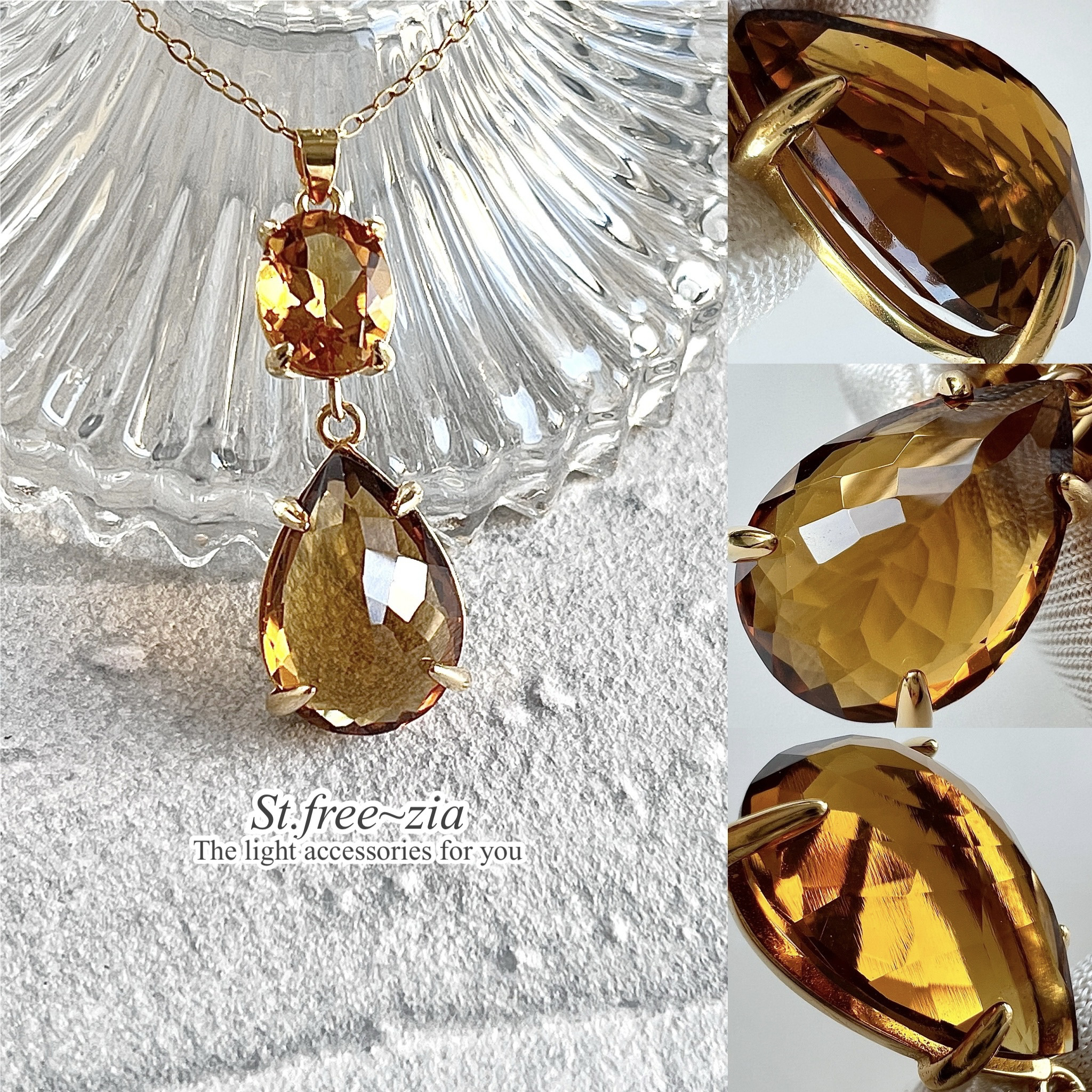 宝石質ブランデークォーツAAA＆宝石質ブランデーシトリンAAA☆コンビネックレス☆天然石ネックレス