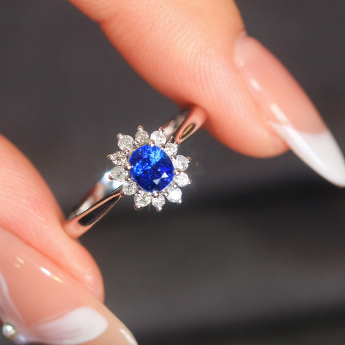 天然ダイヤモンド付きサファイアリングk18 指輪・リング パール大好き  