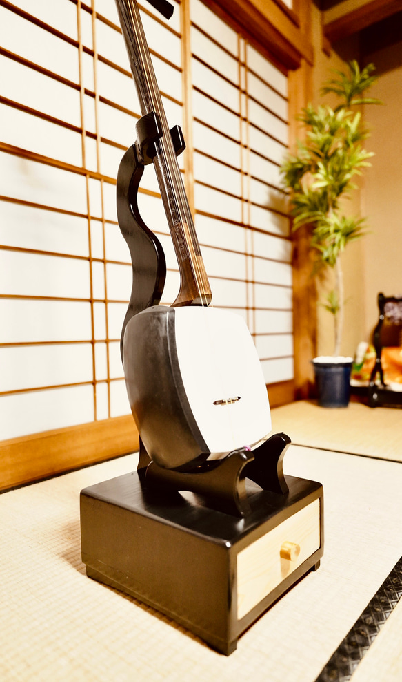 三味線　立て　スタンド　木製　箱　和楽器　弦楽器　保管　引き出し　蓋付き　2個 三味線 和楽器 楽器 二丁 三味線立て バチ 撥 まとめて 三味線