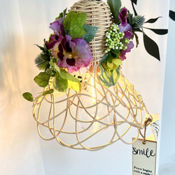 籐のランプ　花置きつき お花が華やかなラタン 籐シェードとランプセット 03 シーリングライト