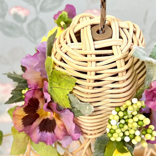 お花が華やかなラタン 籐シェードとランプセット 03 シーリングライト