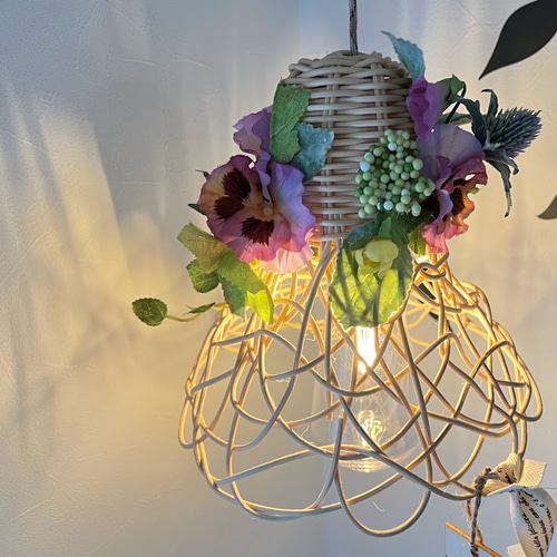 お花が華やかなラタン 籐シェードとランプセット 03 シーリングライト