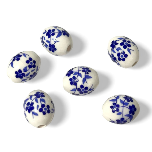 陶器ビーズ 6個 to83 セラミック ビーズ 15mm 陶器玉 楕円型 花
