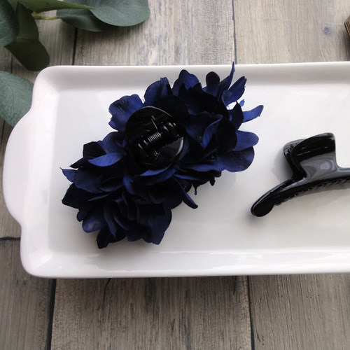 バンスクリップ□ 紫陽花の花びら □ #033 ダークブルー ヘアクリップ  