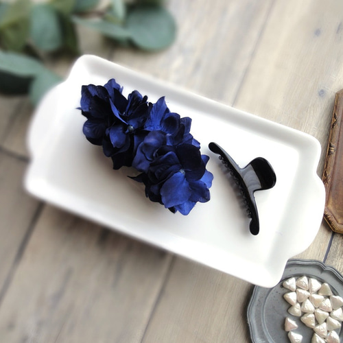 バンスクリップ□ 紫陽花の花びら □ #033 ダークブルー ヘアクリップ  