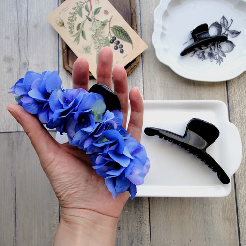 バンスクリップ□ 紫陽花の花びら □ #005 ブルー ヘアクリップ  