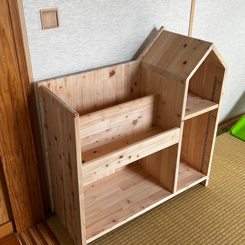 無垢 ハウス型シェルフ(無塗装) 絵本棚 ブックスタンド おもちゃ 無垢 ハウス型シェルフ(無塗装) 絵本棚 ブックスタンド おもちゃ