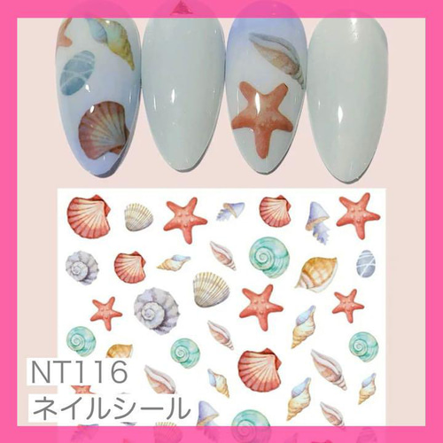 NT116《ネイルシール》貝殻 シェル ヒトデ カラフル ギャル 夏 巻貝