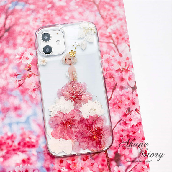 花物語「舞桜」押し花ケース スマホケース 全機種対応 iPhone 16 15 14