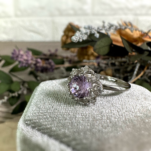 特殊カット】*s925フラワーラベンダーアメジストリング134 指輪