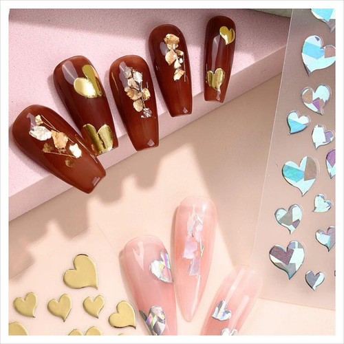 NT205《2枚》ネイルシール ハート ゴールド シルバー 時短 お得 ギャル