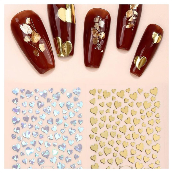 NT205《2枚》ネイルシール ハート ゴールド シルバー 時短 お得 ギャル
