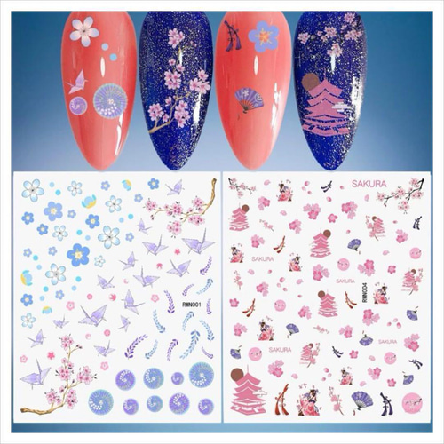 NT225《2枚》ネイルシール 和柄 春 成人式 桜 サクラ 花 ピンク 青