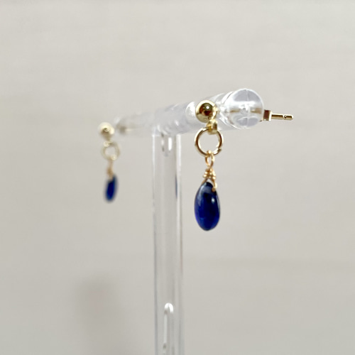 送料無料】 14kgf 天然石 ブルーサファイア 一粒 ピアス イヤリング 9