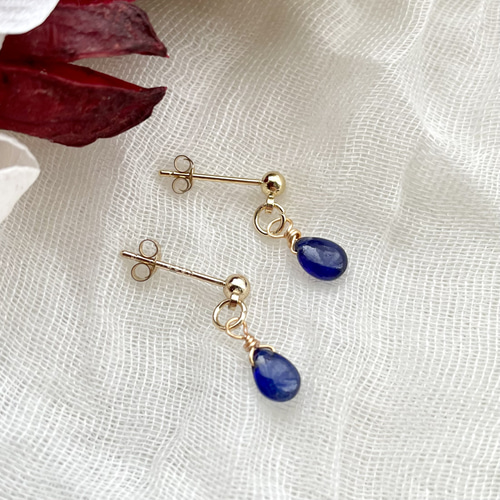 送料無料】 14kgf 天然石 ブルーサファイア 一粒 ピアス イヤリング 9