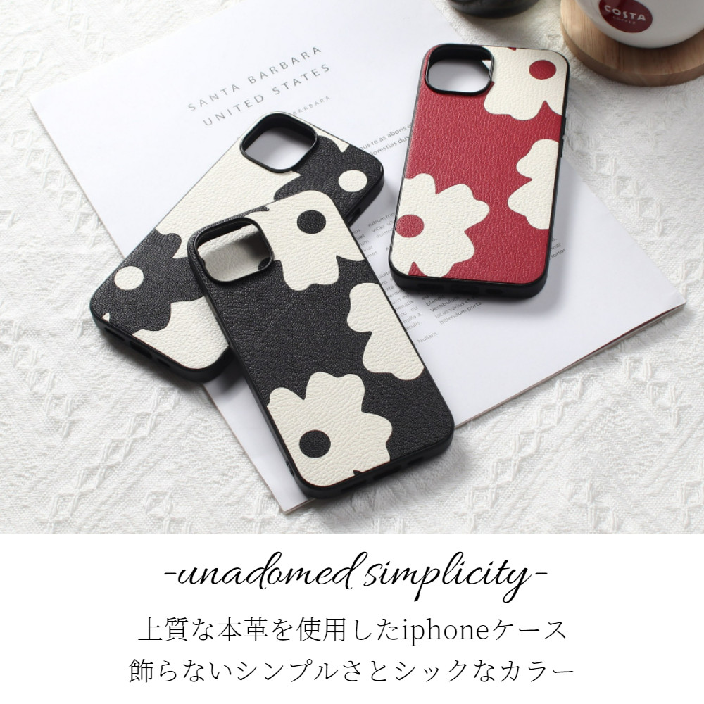 iphone15 ケース 本革 15Pro 15Plus 15ProMAX レザー ゴートレザー 山羊革 花柄 可愛い