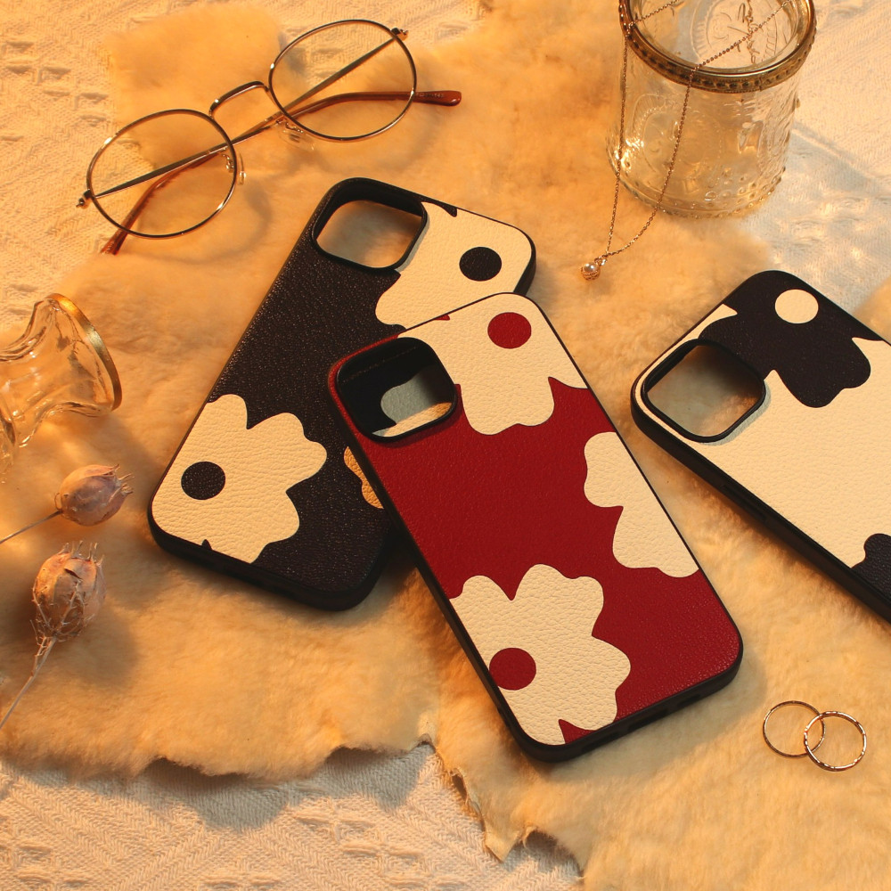 iphone15 ケース 本革 15Pro 15Plus 15ProMAX レザー ゴートレザー 山羊革 花柄 可愛い