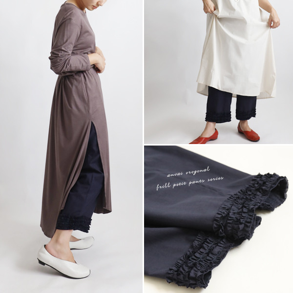 最終ＳＡＬＥ　８５cm　シルキーコットン100％ 小花フリル裾 ペグ ペチ パンツ インナー紺A17B
