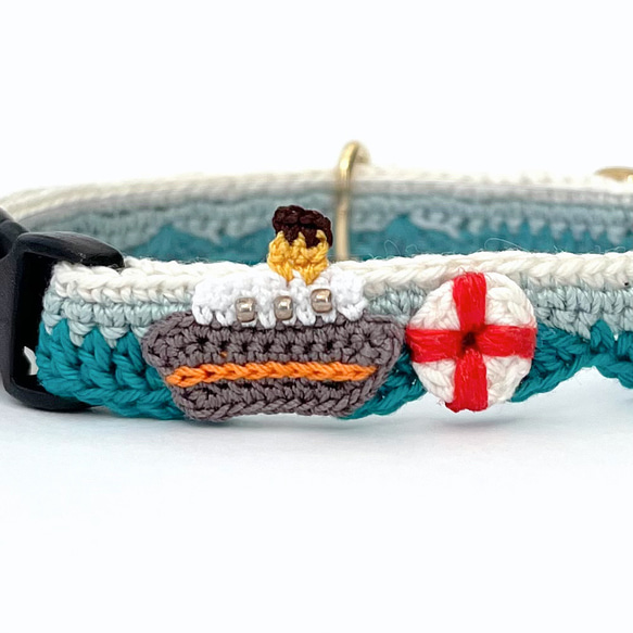 船（青空&夕焼け）　猫さんにやさしい首輪【かぎ針編み　猫の首輪　猫　首輪　セーフティバックル　軽い　やわらかい】 4枚目の画像