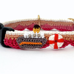 船（青空&夕焼け）　猫さんにやさしい首輪【かぎ針編み　猫の首輪　猫　首輪　セーフティバックル　軽い　やわらかい】 10枚目の画像