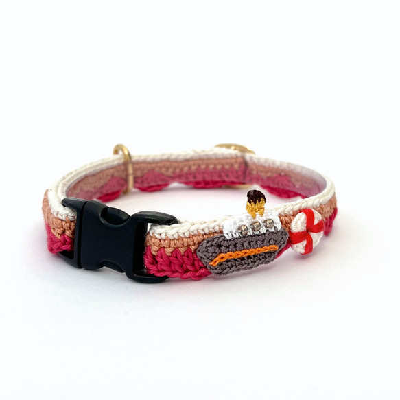 船（青空&夕焼け）　猫さんにやさしい首輪【かぎ針編み　猫の首輪　猫　首輪　セーフティバックル　軽い　やわらかい】 11枚目の画像