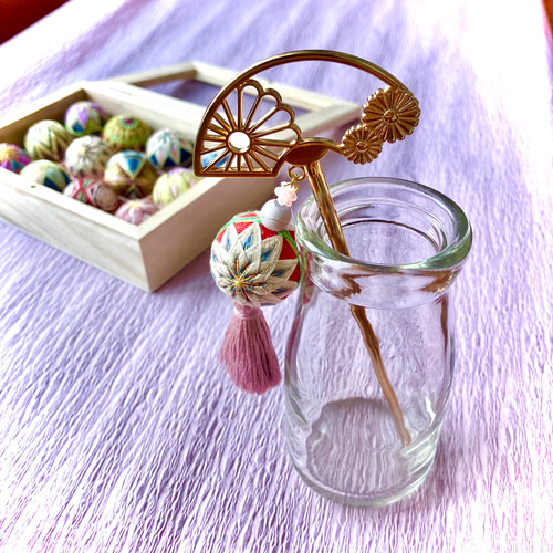 ⚫︎ちびてまり簪(かんざし) 二つ菊(十花片)⚫︎ てまり 手毬 手まり