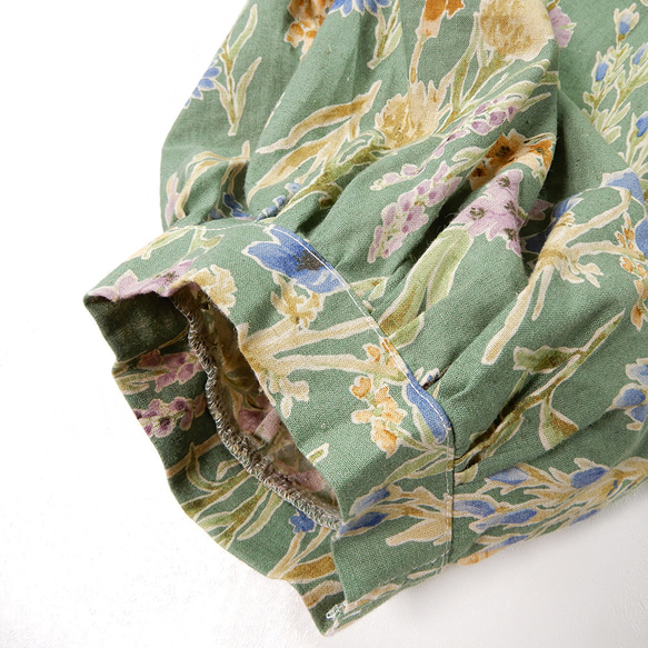 夏にぴったり！バルーンパンツ ハーフリネン アラジンパンツ フラワー グリーン ボタニカル ゆったり 半端丈 16枚目の画像