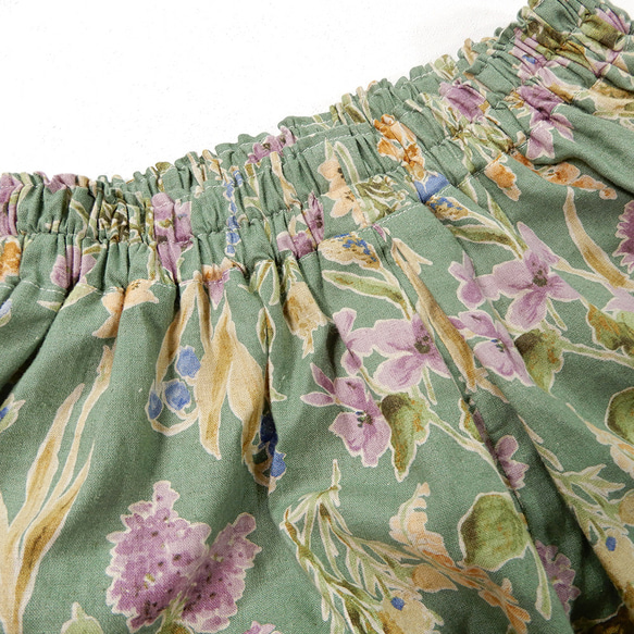 夏にぴったり！バルーンパンツ ハーフリネン アラジンパンツ フラワー グリーン ボタニカル ゆったり 半端丈 19枚目の画像