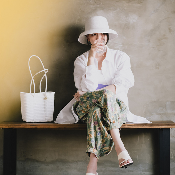 夏にぴったり！バルーンパンツ ハーフリネン アラジンパンツ フラワー グリーン ボタニカル ゆったり 半端丈 7枚目の画像