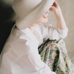 夏にぴったり！バルーンパンツ ハーフリネン アラジンパンツ フラワー グリーン ボタニカル ゆったり 半端丈 12枚目の画像