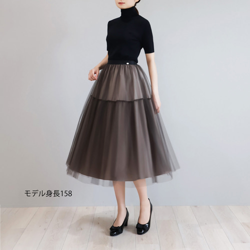 色が選べる！フリーサイズ◎】ギャザー切り替えチュールスカート