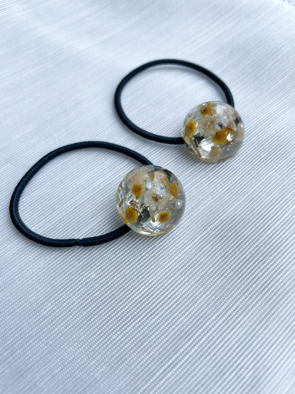 1195】ミモザ×かすみ草レジンヘアゴム