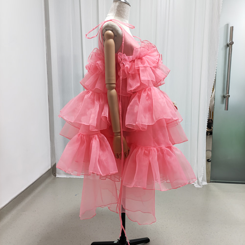 送料無料！プリンセスライン 上質オーガンジー ミニドレス 可愛い  