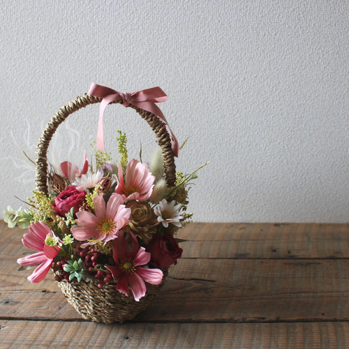 ピンクコスモスのアレンジメント アートフラワー 花香枯高