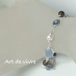 [再販]フォーマルにも映える「エンジェライト」＆「ディープブルーアクアマリン」＆「淡水パール」のブレス 7枚目の画像