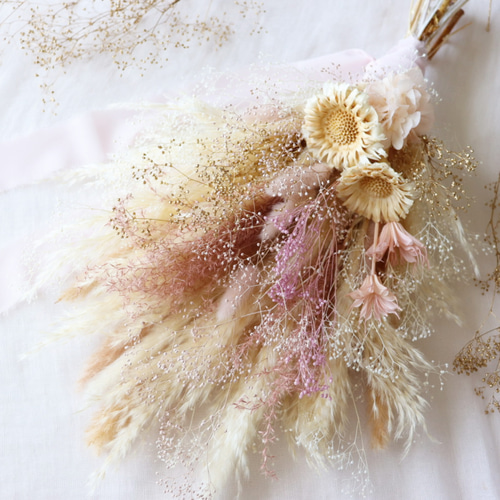 ドライフラワースワッグ パンパス ピンク ウェディングブーケ