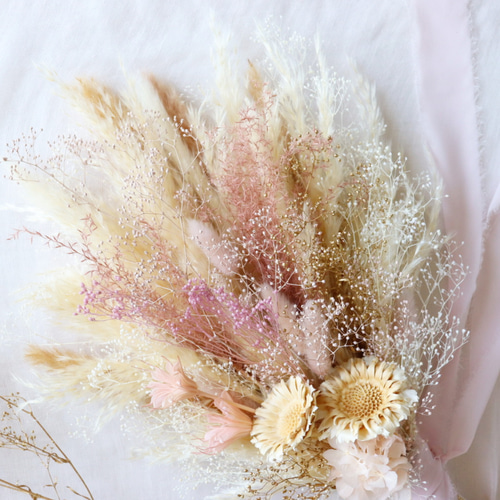 ウェディングブーケ　ドライフラワー　パンパスグラス 秋冬ベージュ〈花材おまかせドライフラワーブーケ〉ウェディング