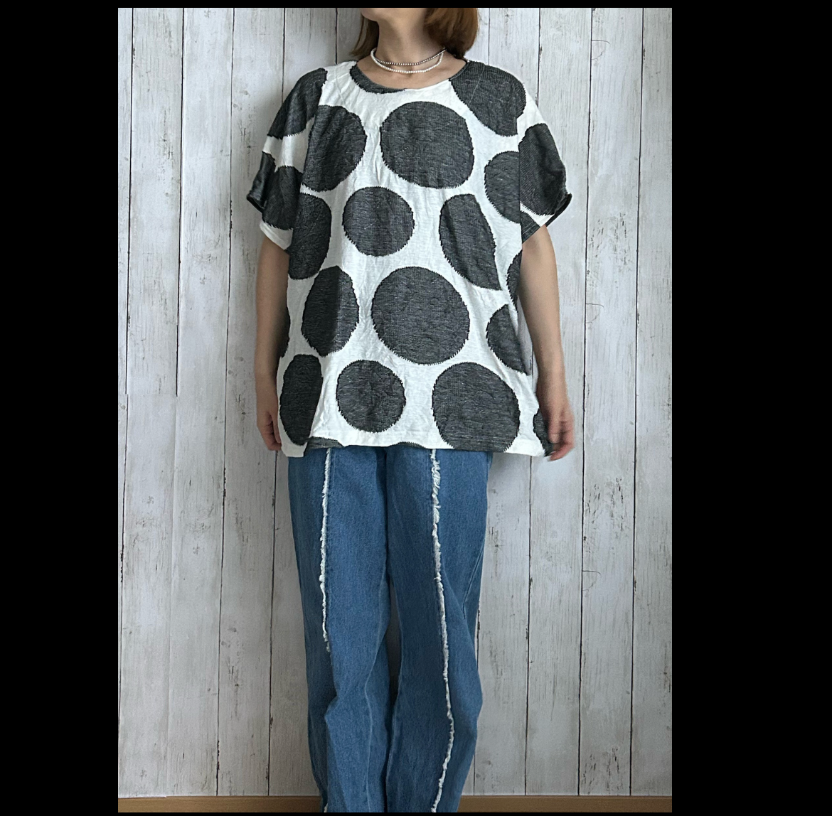 デザインドット柄やわらかニットプルオーバー