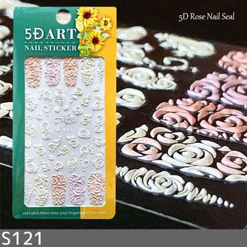 ネイル シール バラ 薔薇 ローズ 花 3D 立体 凹凸 白 ピンク(S121