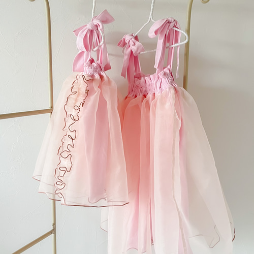 新品 ベビーピンク♡スタンダードドレス♡ミニデモに ドレス フリルオーガンジードレス ベビードレス セレモニードレス